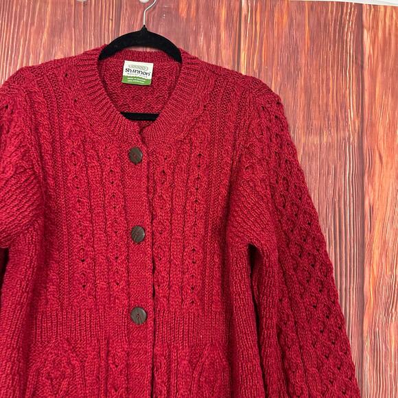 Shannon Woolen Mills Cardigan Sweater Red Button Front Fisherman Cable XL - Picture 3 of 5